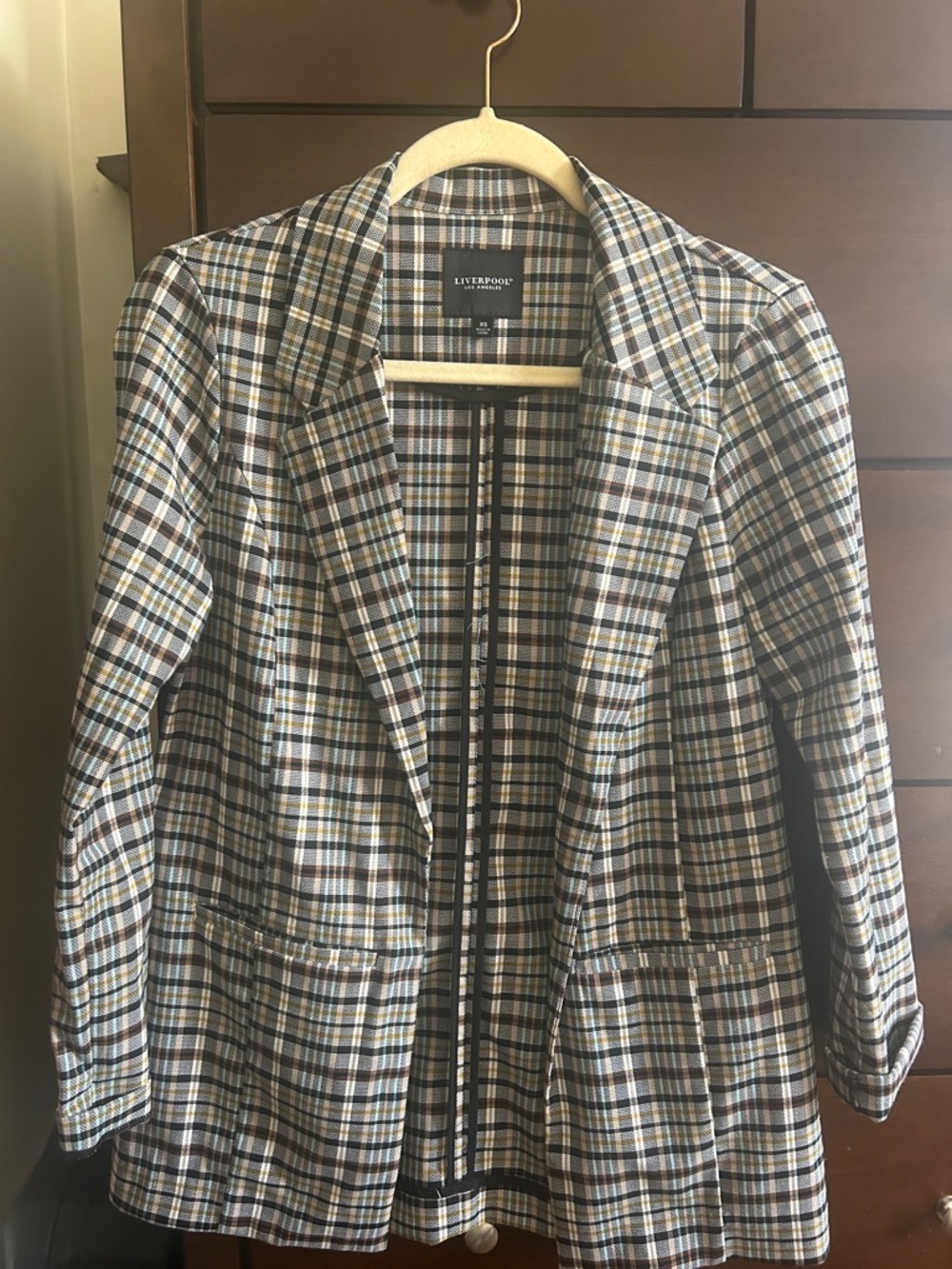 Liverpool Plaid Blazer in Blue and Tan